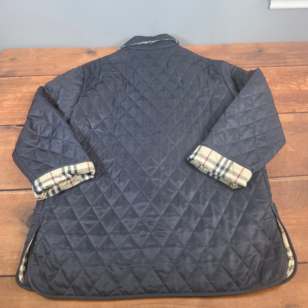Burberry Quilted Jacket Womens XL Navy Blue Good Nova Check Lining Made England - Picture 8 of 10